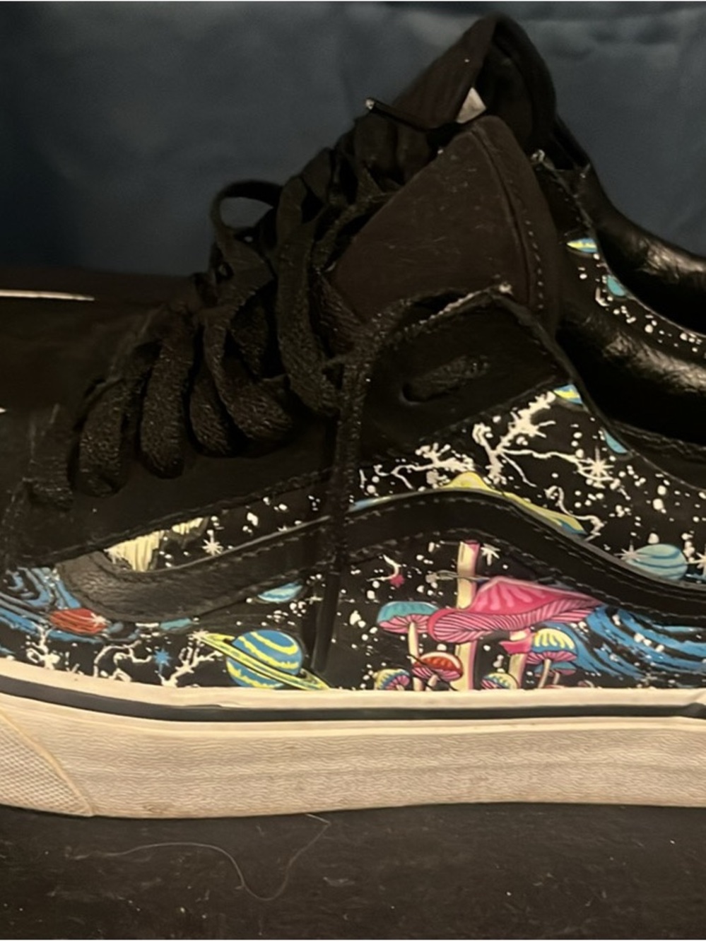 Vans Black Low-Top Sneakers with Multicolor Space & Mushroom Design